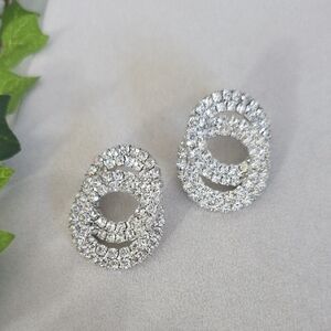 Statement Silver Interlocking Circles With Clear Rhinestones